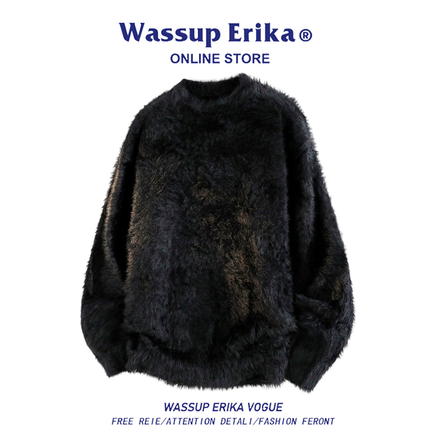 WASSUP ERIKA秋冬2026新型ゆったりけだる風ニット男の柔らかい丸首セーターコート