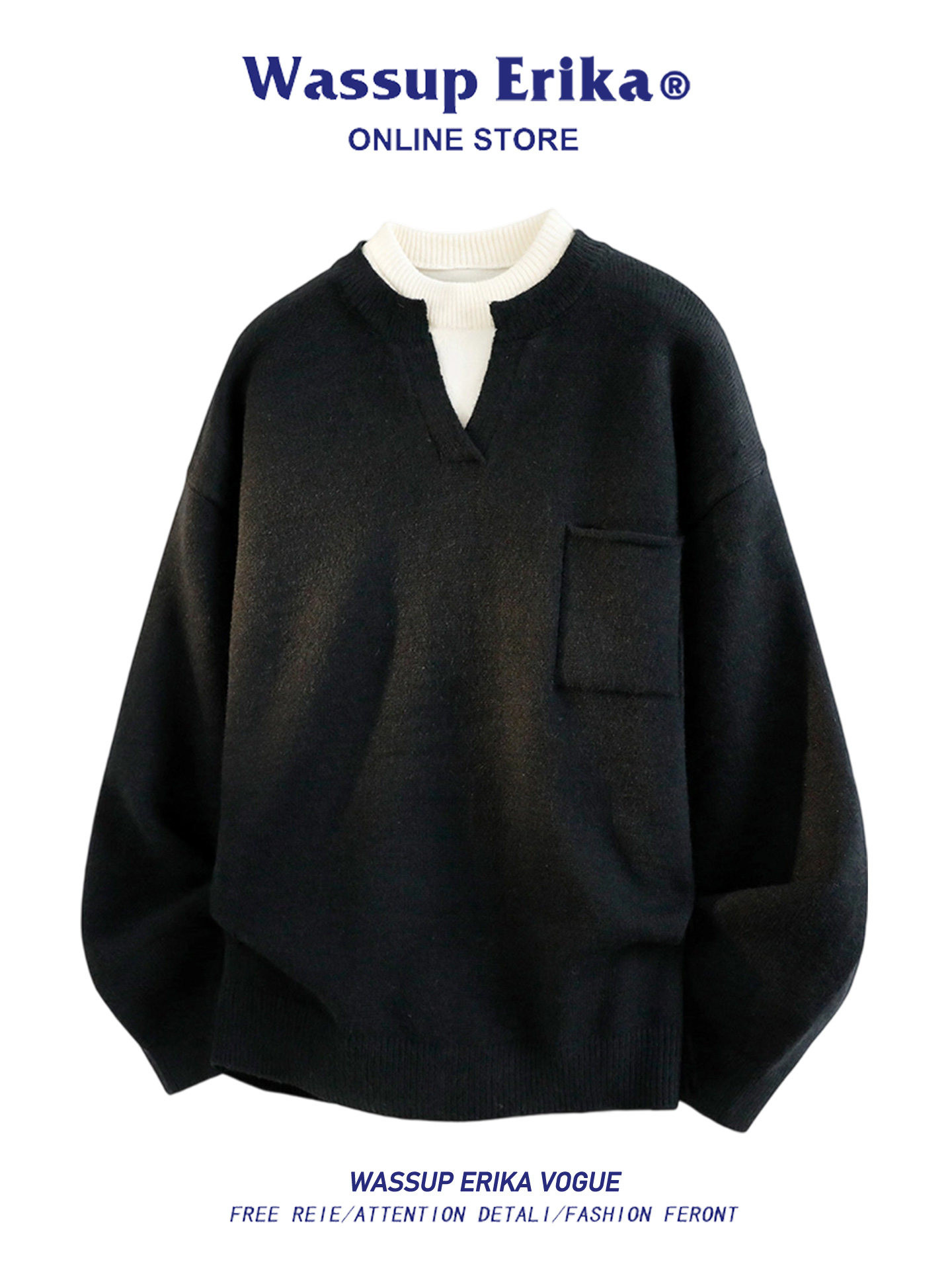 WASSUP ERIKAフェイクVネックセーター2枚男女秋冬のけだるい風ゆったりヘッダーニットカーディガン