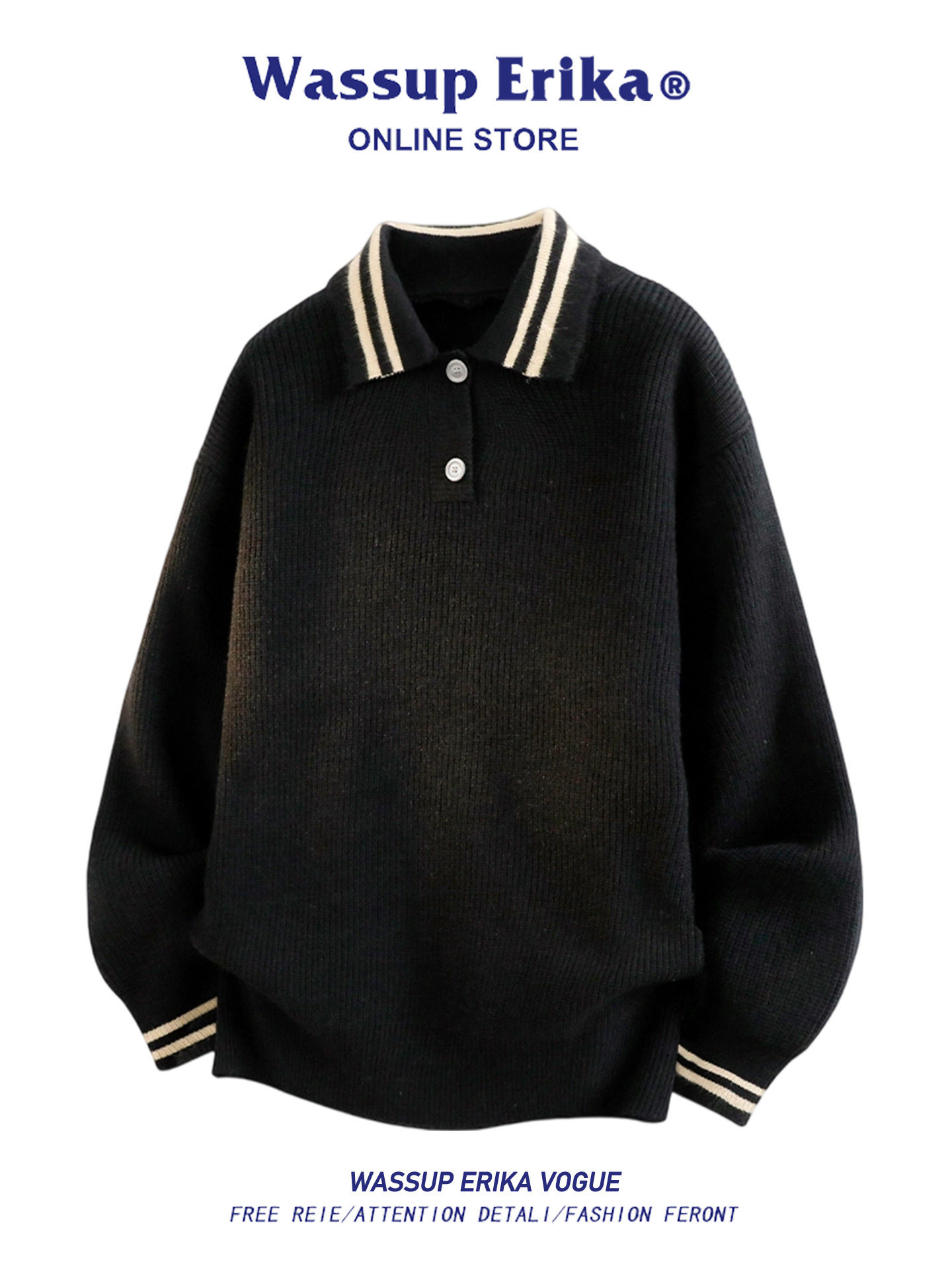 WASSUP ERIKA衝突カラーポロネックセーターメンズ秋冬2026新作ゆったりけだるさニット