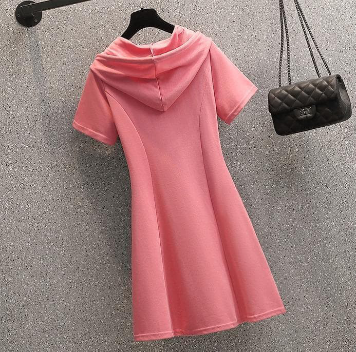 大きいサイズ レディース 春 夏 パーカー　ワンピース　新品 半袖 　ピンク 4,904円