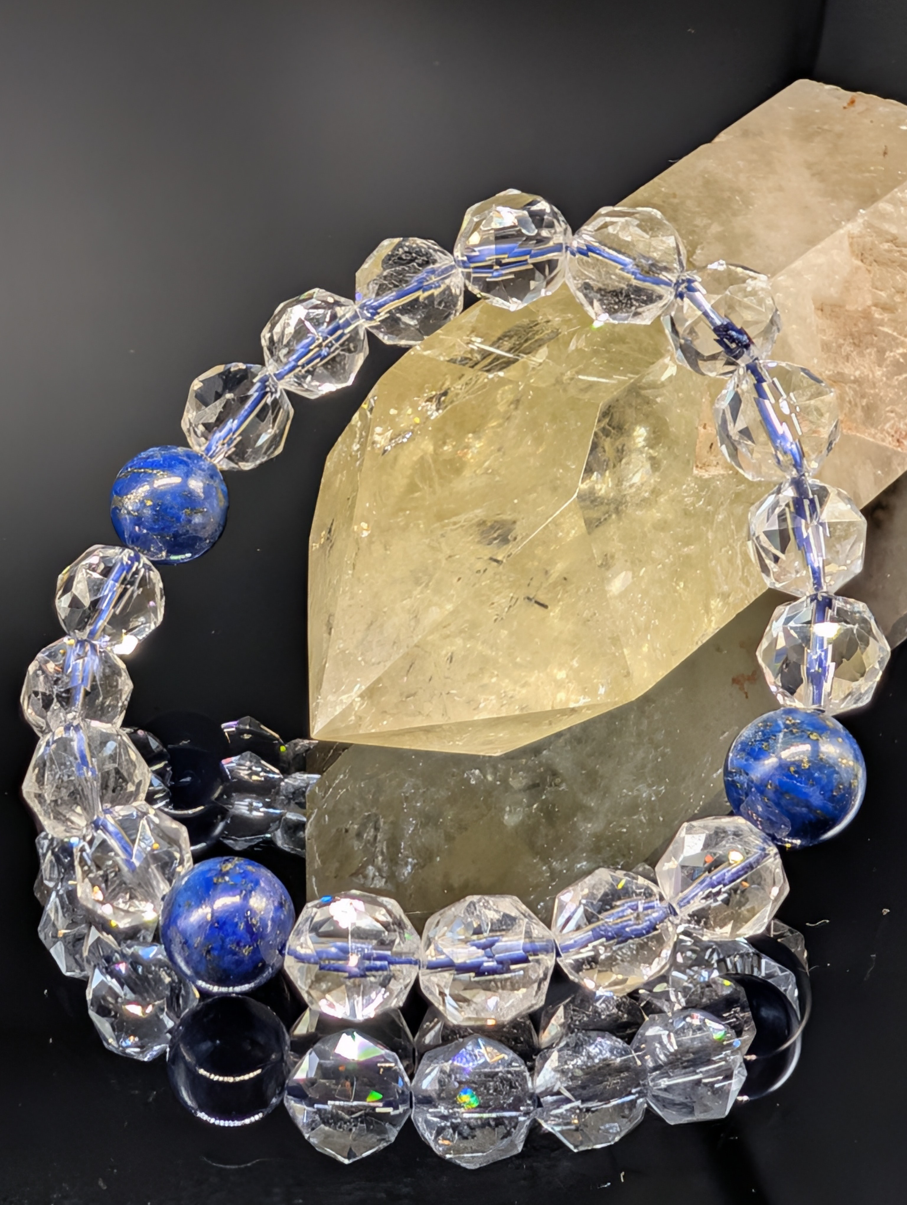 【幸運・心願成就・運開き・高品質】水晶(プレミアムスターカット)  ラピスラズリ  10mm ブレスレット