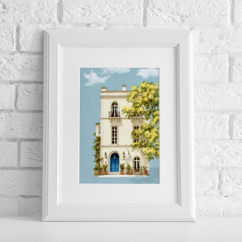 ミモザの頃【 ミモザの咲く青い扉の家 】 春 ミモザ インテリア アート