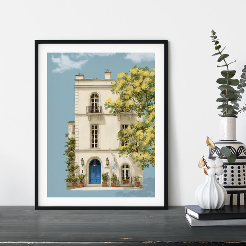 ミモザの頃【 ミモザの咲く青い扉の家 】 春 ミモザ インテリア アート