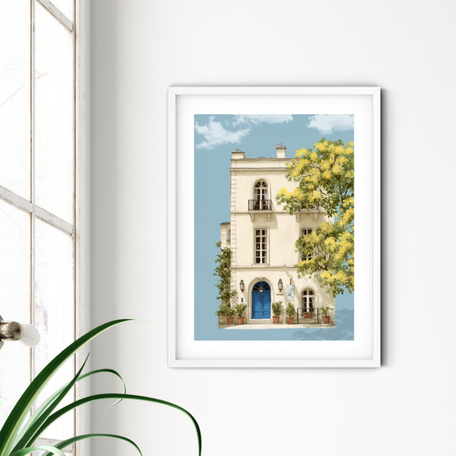 ミモザの頃【 ミモザの咲く青い扉の家 】 春 ミモザ インテリア アート