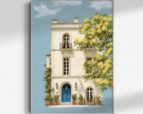 ミモザの頃【 ミモザの咲く青い扉の家 】 春 ミモザ インテリア アート