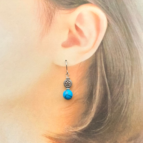 アンティークフラワーランタン＊ターコイズの耳飾り(ピアス