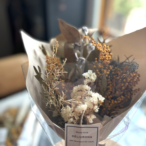 ドライフラワー スワッグ ミモザユーカリ アンティークカラー ドライ