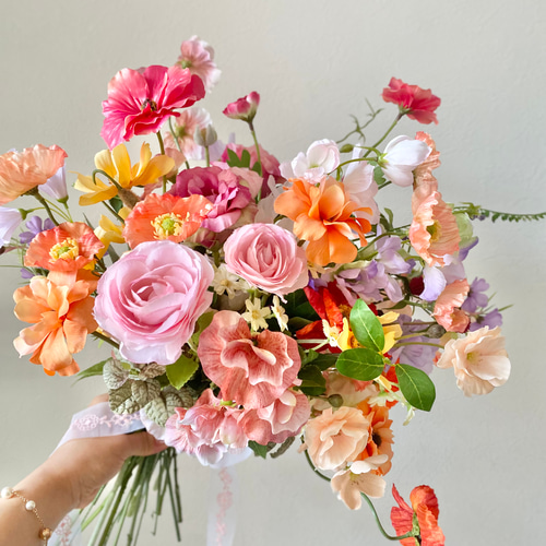 アーティフィシャルフラワー ウェディング ブーケ 造花 カラフル カラフルブーケ ウェディングブーケ ブートニアセット - atelier towa