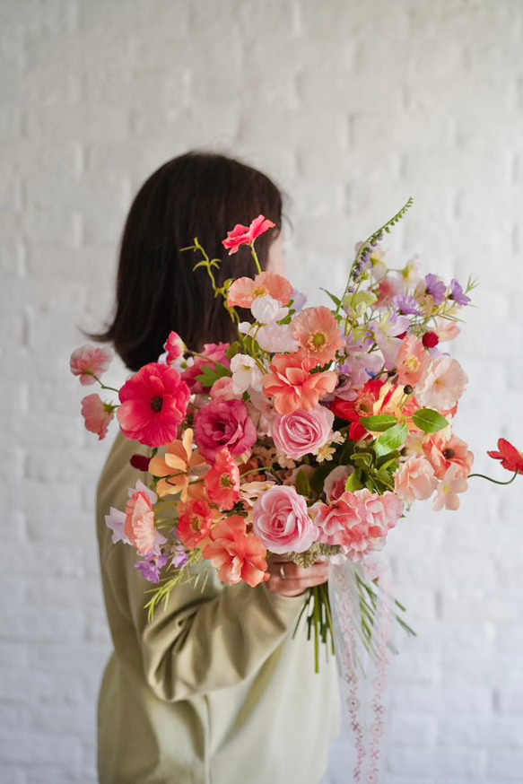 春 クラッチブーケ｜カラフルブーケ ウェディングブーケ 春婚 造花