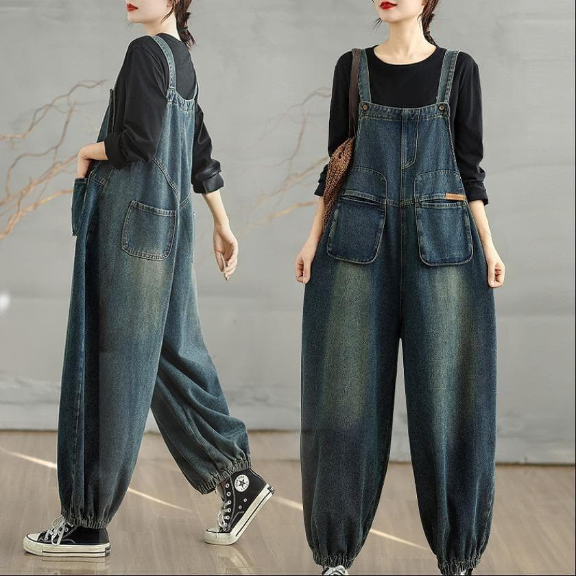 新品 大きいサイズ 秋冬 デニム サロペット ゆったり オーバーオール　：