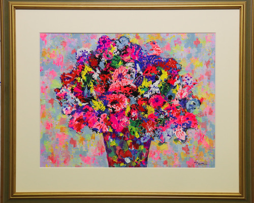 Flowers」(NO.2601) 6号F ケント紙にアクリル絵の具 額付き 送料無料