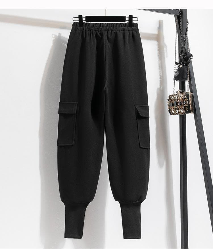 新品 秋冬 大きいサイズ ウール調 カーゴパンツ サルエル 黒 茶　ゆったりf