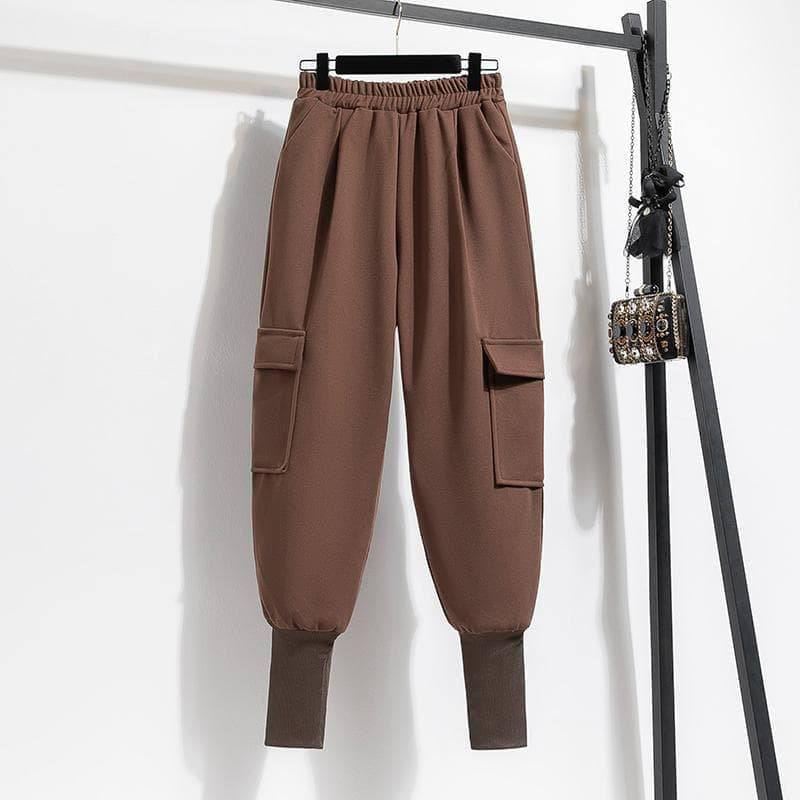 新品 秋冬 大きいサイズ ウール調 カーゴパンツ サルエル 黒 茶　ゆったりf