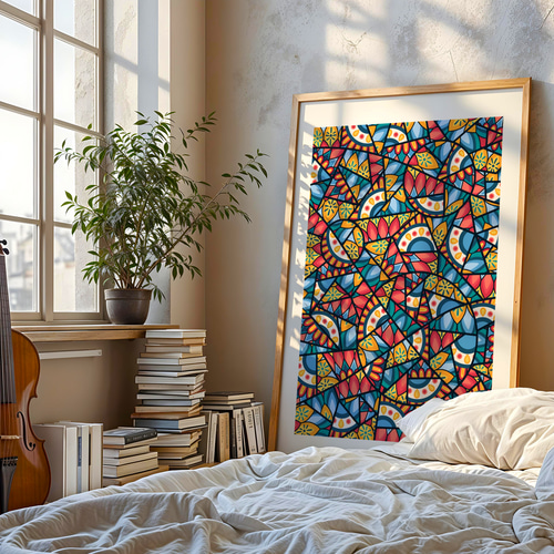 ゼンタングル アートポスター 抽象画 ステンドグラス風 マンダラ 海外