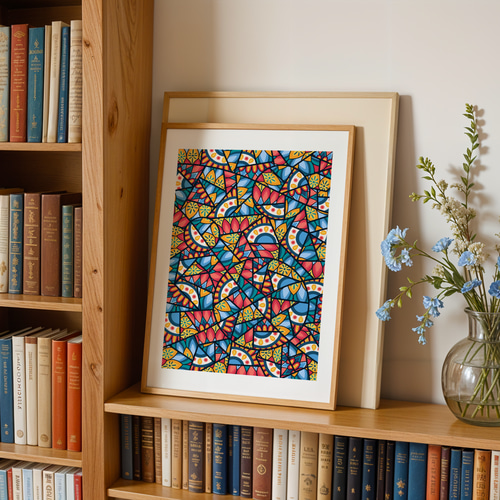 ゼンタングル アートポスター 抽象画 ステンドグラス風 マンダラ 海外