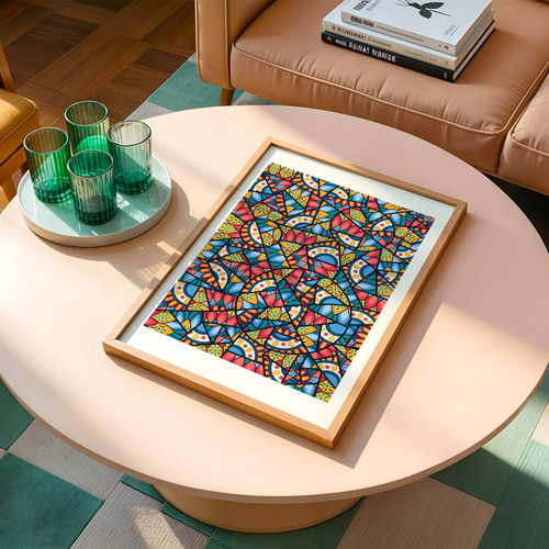 ゼンタングル アートポスター 抽象画 ステンドグラス風 マンダラ 海外