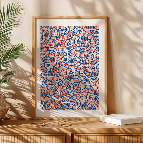 抽象画・ポップアート・手描きポスター7枚 ゼンタングル アートポスター 抽象画 サマー 青 白 赤 マンダラ 海外