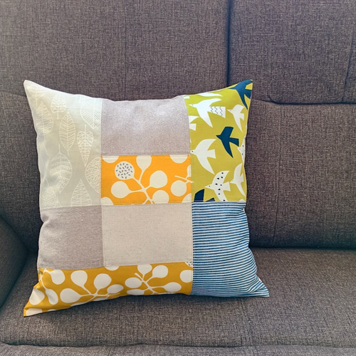 ☆   北欧柄　クッション　カバー　ハンドメイド 北欧 クッションカバー 気分が上がる 爽やか ブルー系 サークル柄 四角