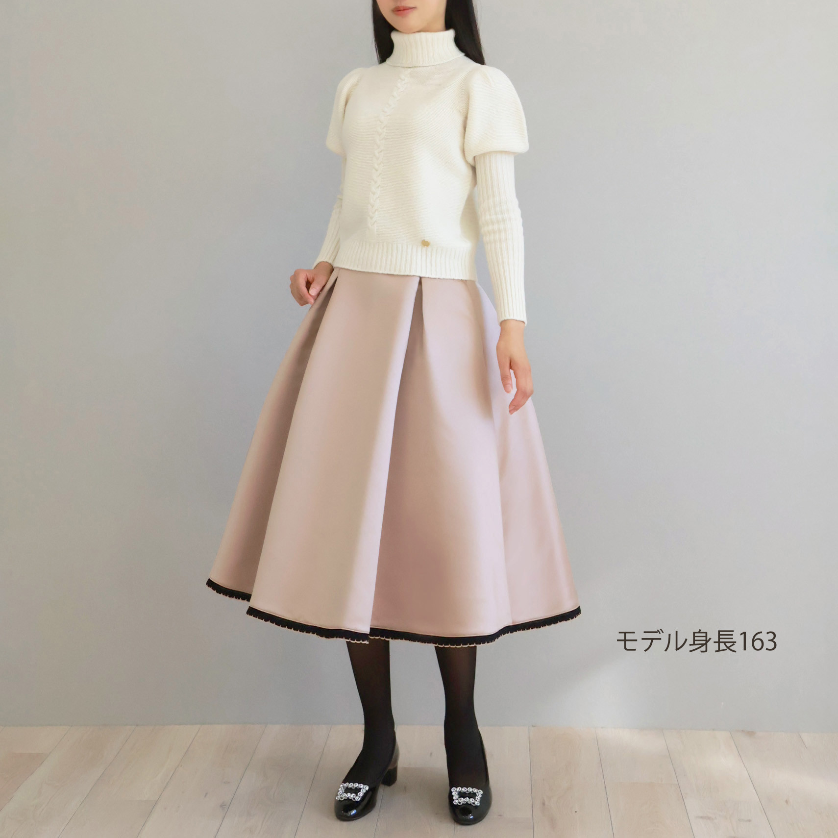 【大人フェミニン！】ホールガーメント カシミヤ混 ケーブル柄 パフショルダープルオーバー【オフホワイト】