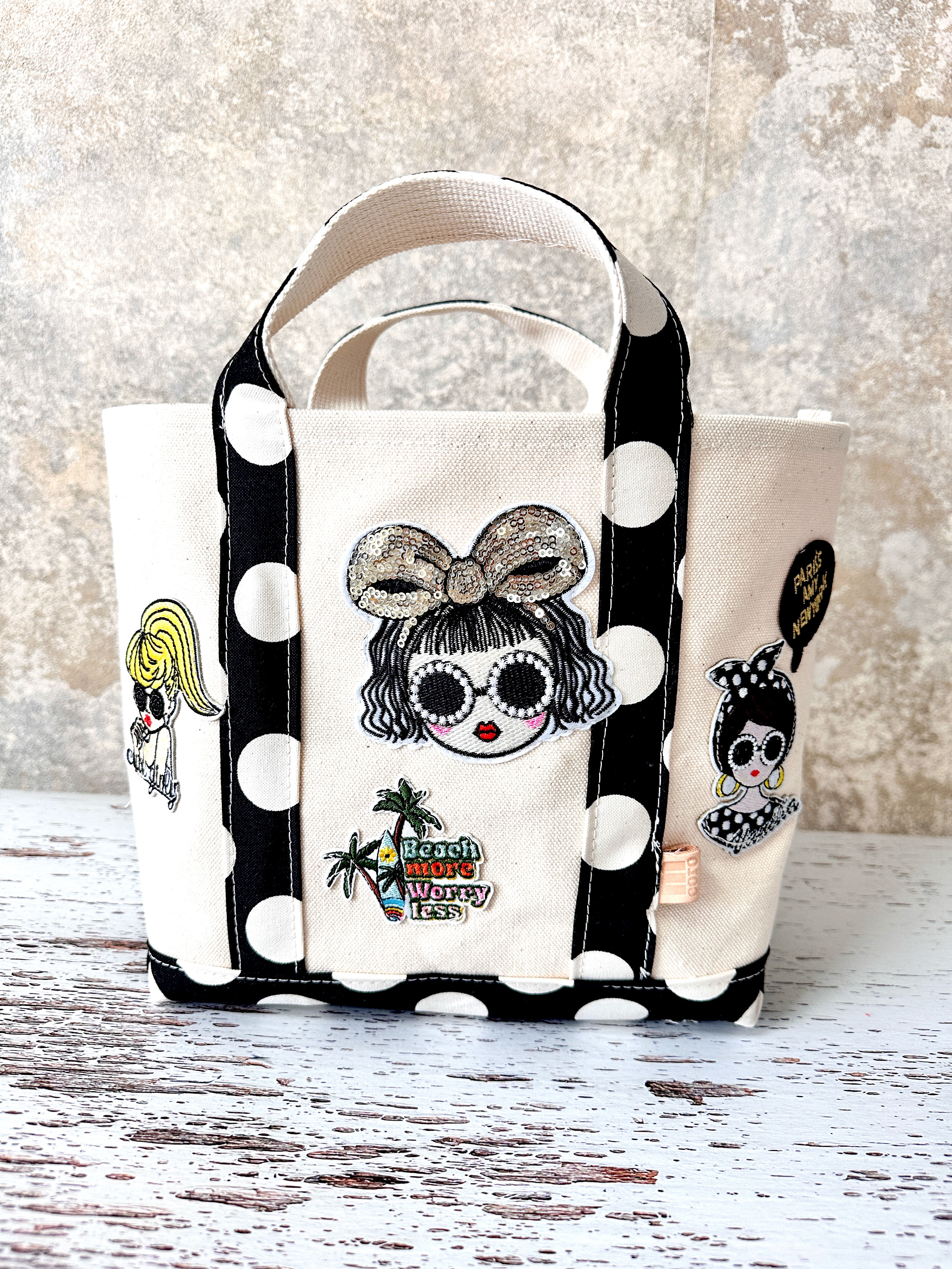 6号倉敷帆布ワッペントートバッグ　ドット