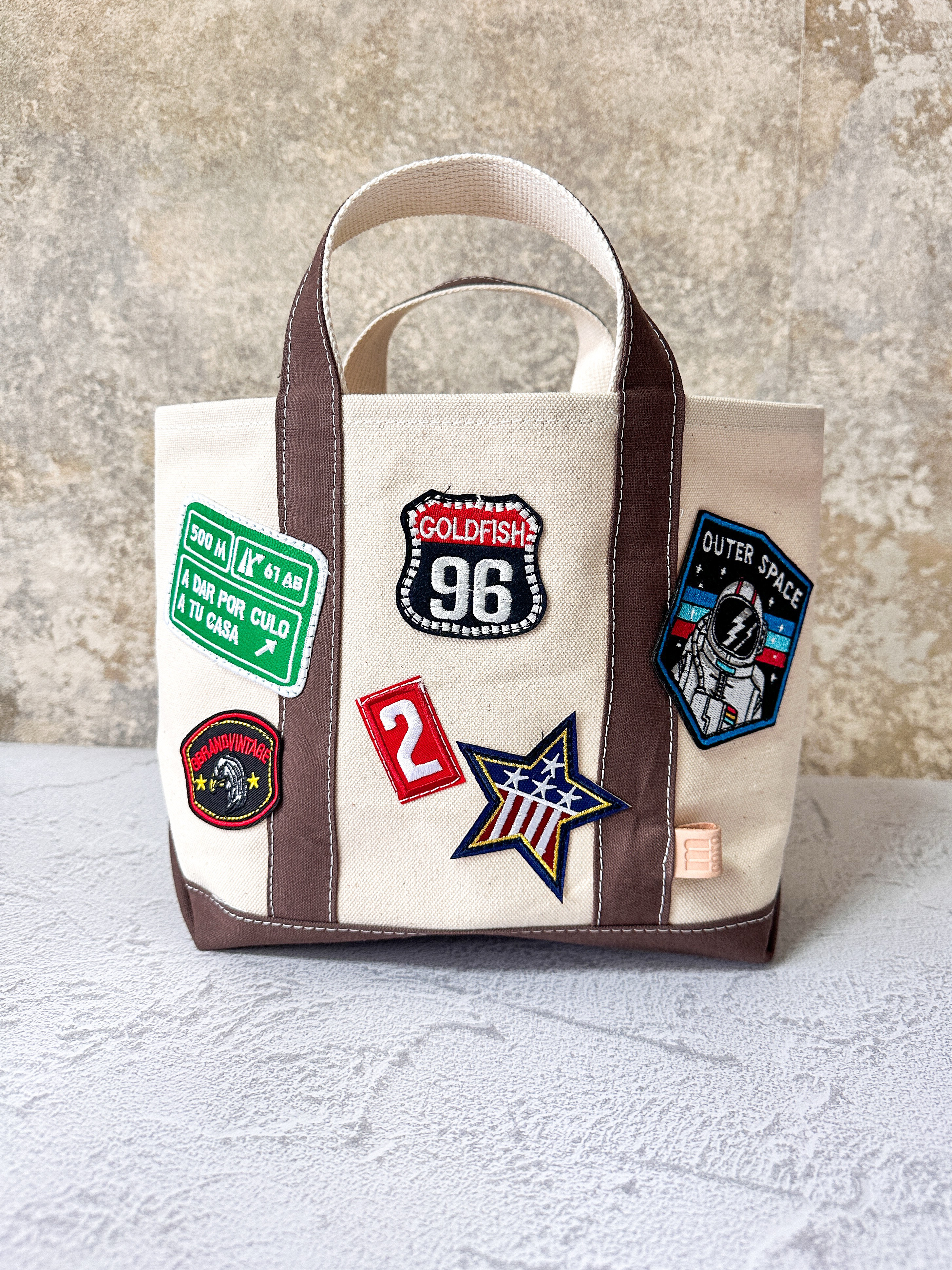 6号倉敷帆布ワッペントートバッグ　茶色