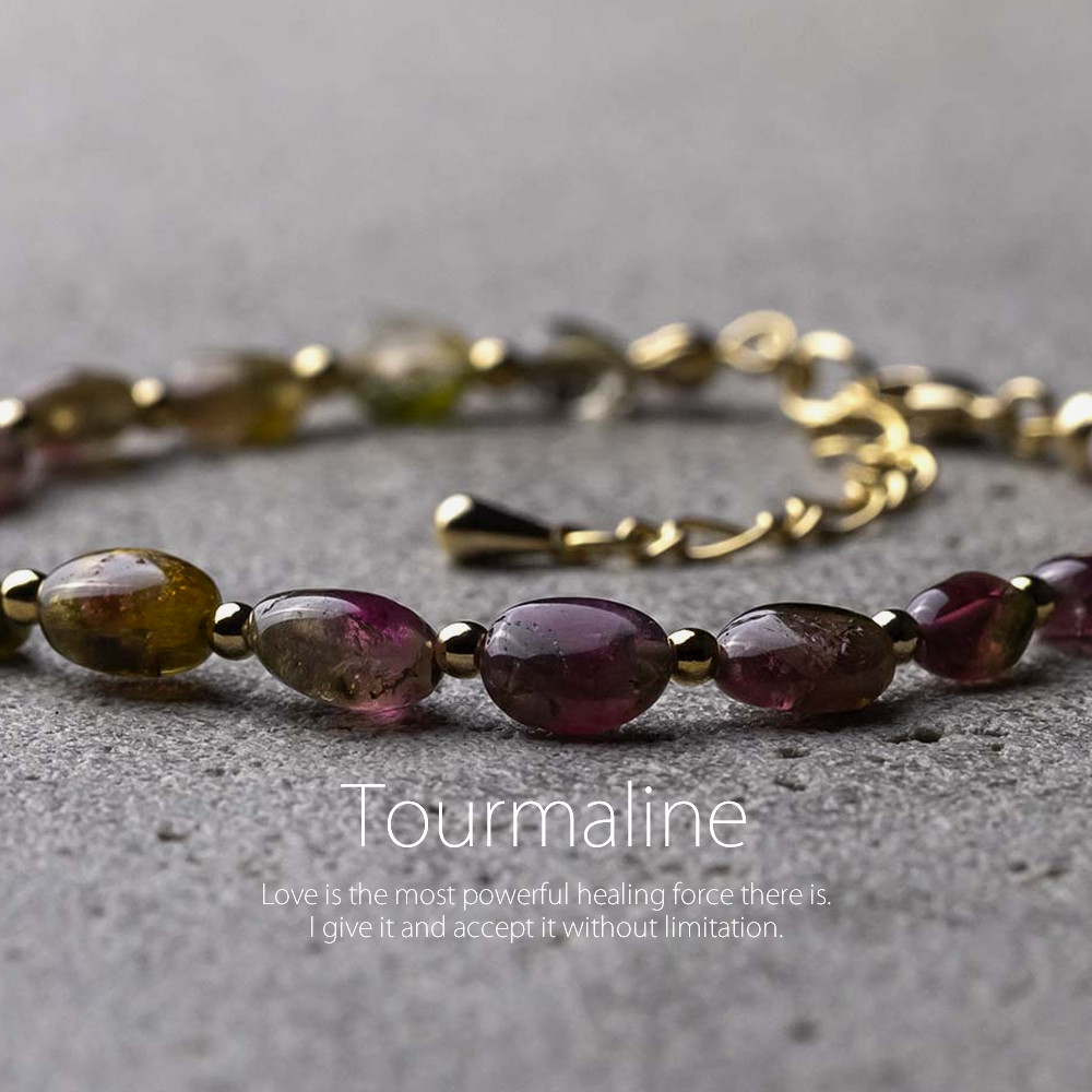 ナイジェリア産バイカラートルマリン 天然石アクセサリー 10月の誕生石 ブレスレット　- suzukaze22