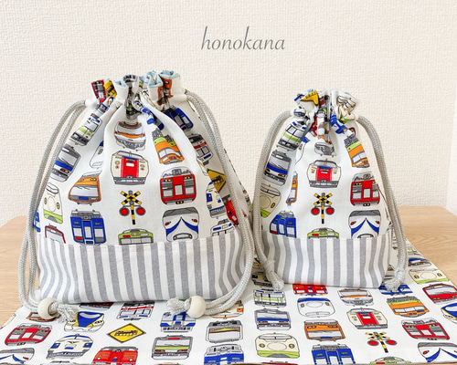 2個セット✳︎お弁当袋、コップ袋　電車柄　【見本品】 fairy-lace_goo-655