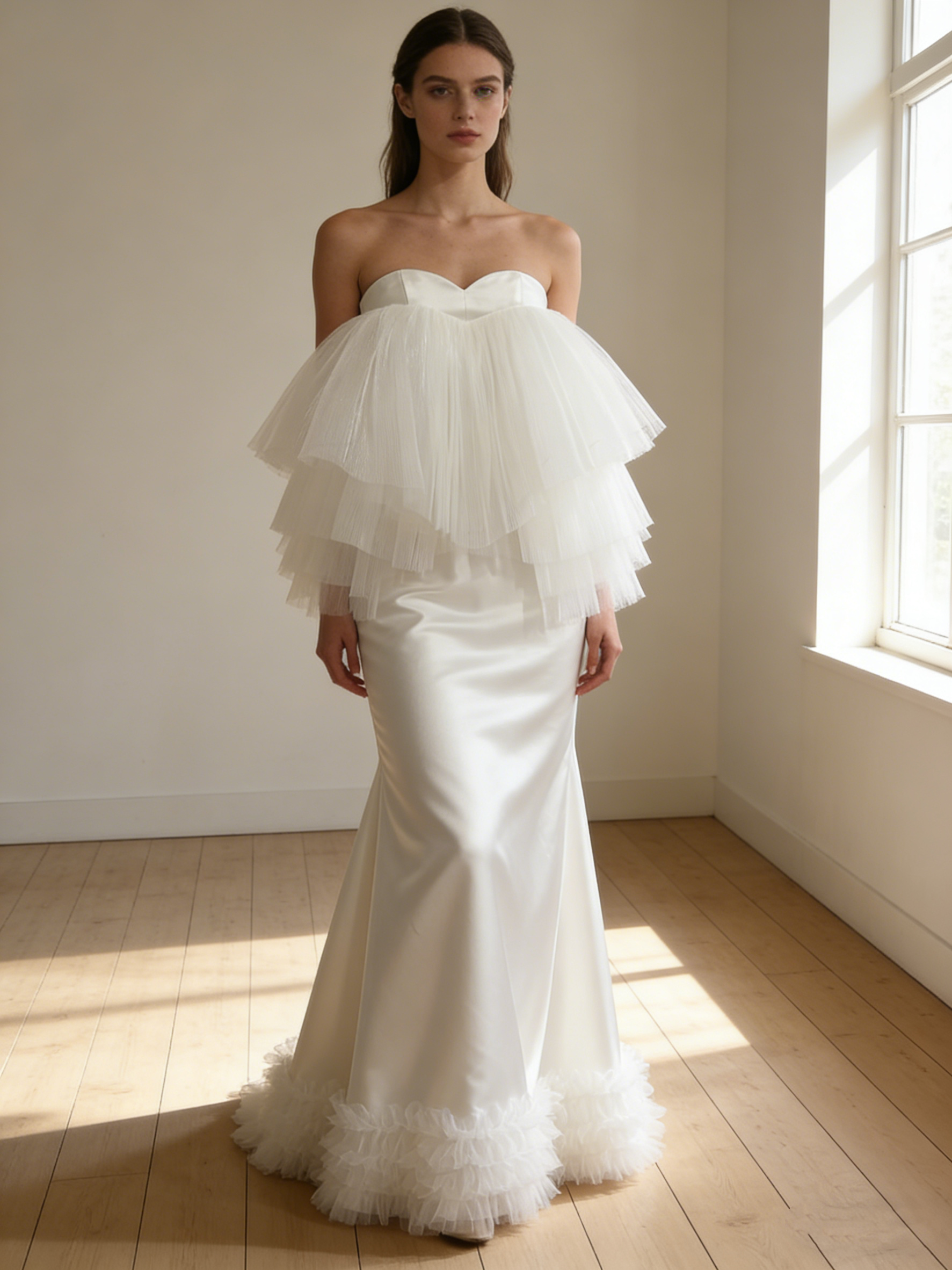 送料無料！ウェディングドレス ビスチェドレス 抜群におしゃれ度が際立つ ソフトマーメイドライン 披露宴 前撮り オフホワ