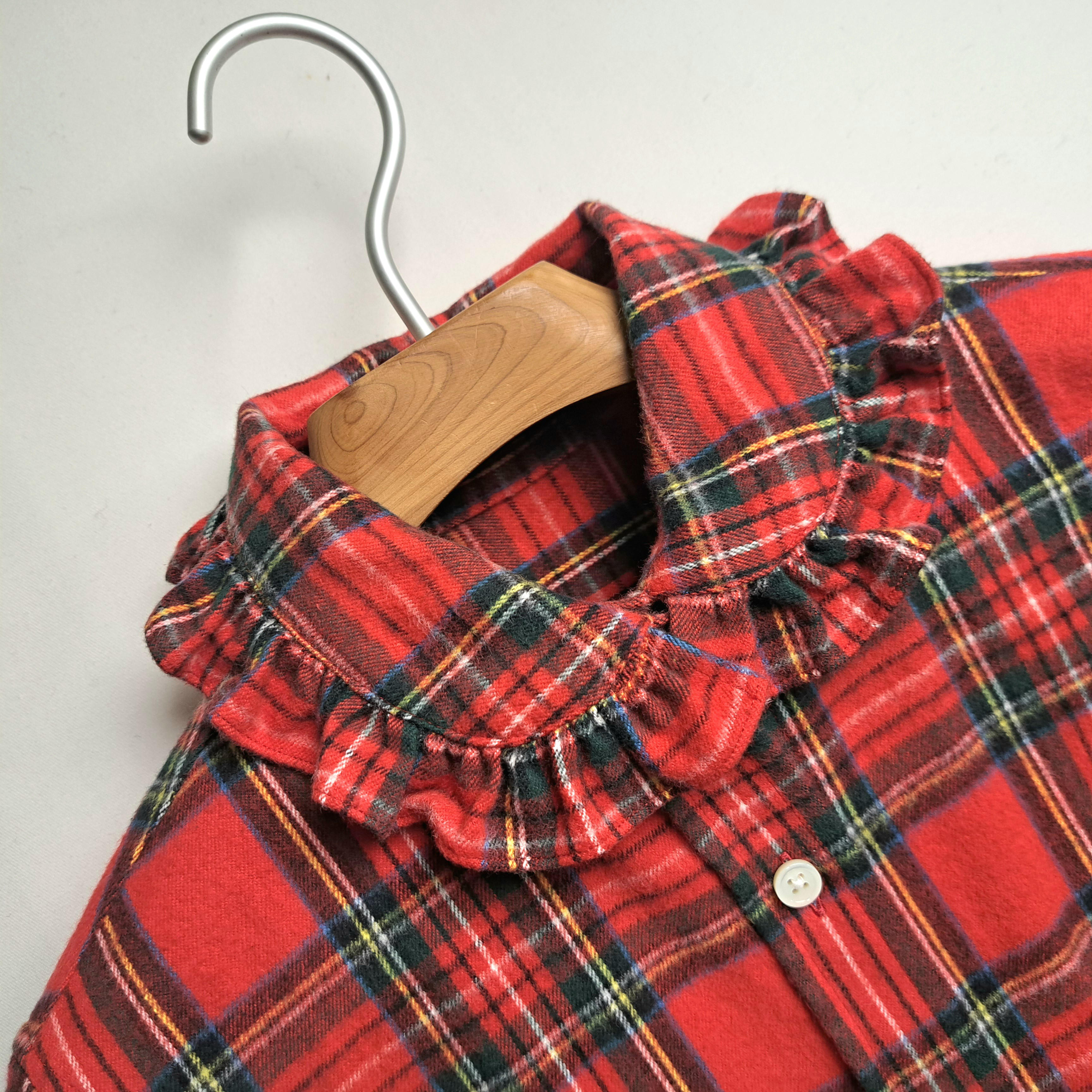 フランネル タータンチェック ラウンドカラー フリルシャツ ロイヤルスチュワート