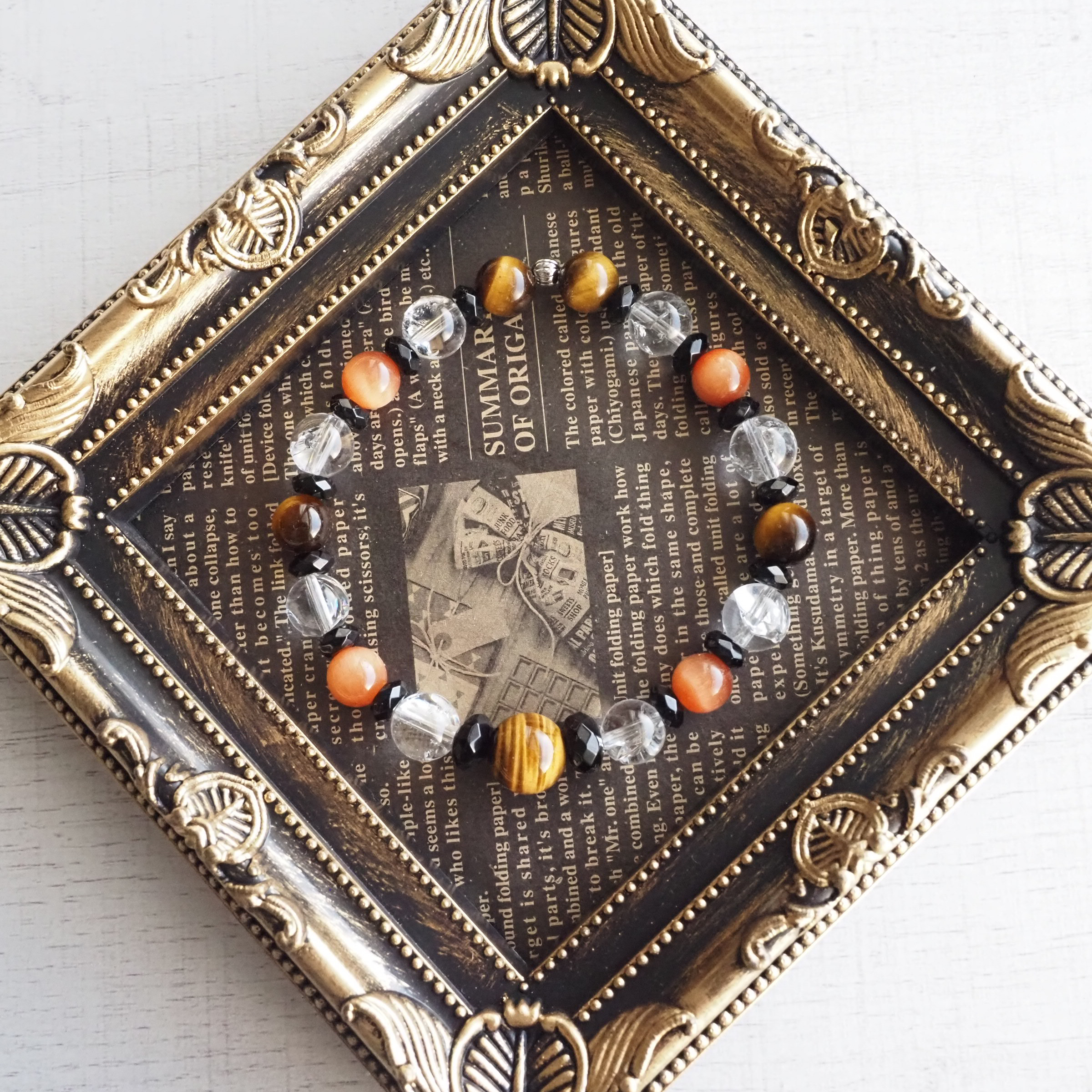 《for men》タイガーアイとクリスタルのブレスレット（イエロー×オレンジ）