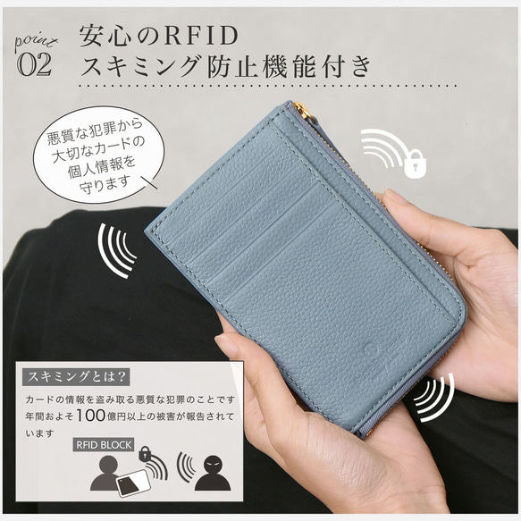 フラグメントケース 本革 レディース L字ファスナー 小銭入れ付き 薄型 スキミング防止 財布 L字  / FC1 4枚目の画像