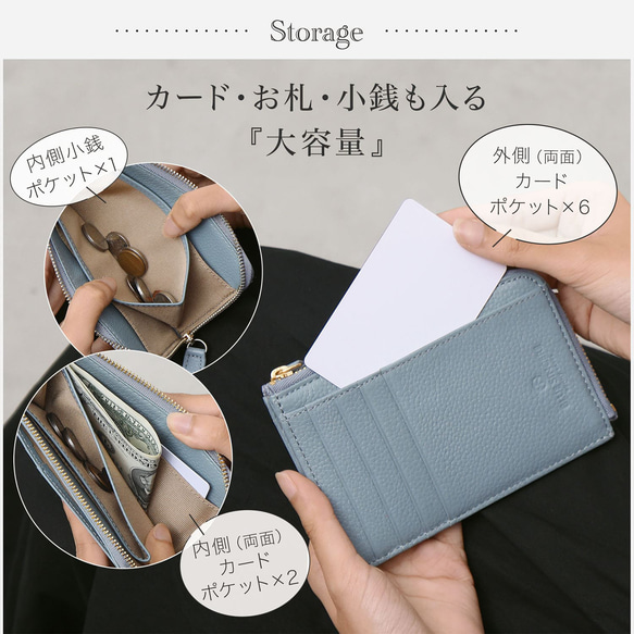 フラグメントケース 本革 レディース L字ファスナー 小銭入れ付き 薄型 スキミング防止 財布 L字  / FC1 6枚目の画像