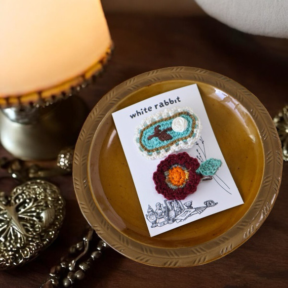 アンティークブローチ風 バラ ベビーヘアクリップ 2点セット 滑り止め