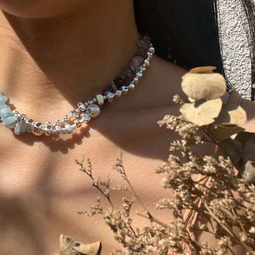 aquamarine.hematite.swarovski Perl〜necklace ネックレス