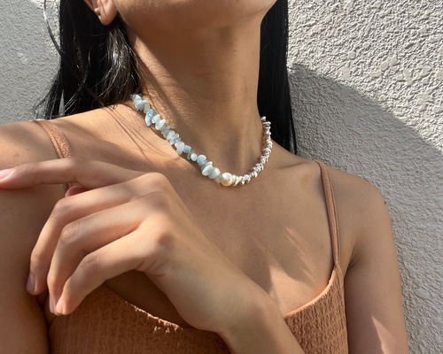 【マリン】SWAROVSKIまとめ aquamarine.hematite.swarovski Perl〜necklace ネックレス