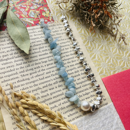 aquamarine.hematite.swarovski Perl〜necklace ネックレス
