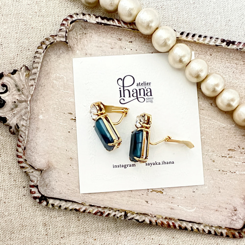 ♡ハンドメイド♡ビジューピアスイヤリング№9 ビジューピアス/イヤリング〔クリスタル＆ネイビー〕 ピアス（スタッド