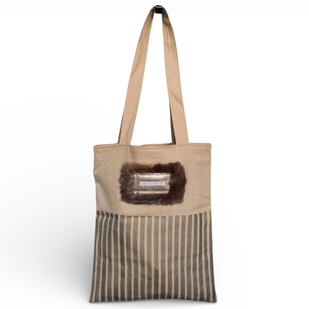 草木染めウールトートバッグ｜金銀ストライプ【1点物】