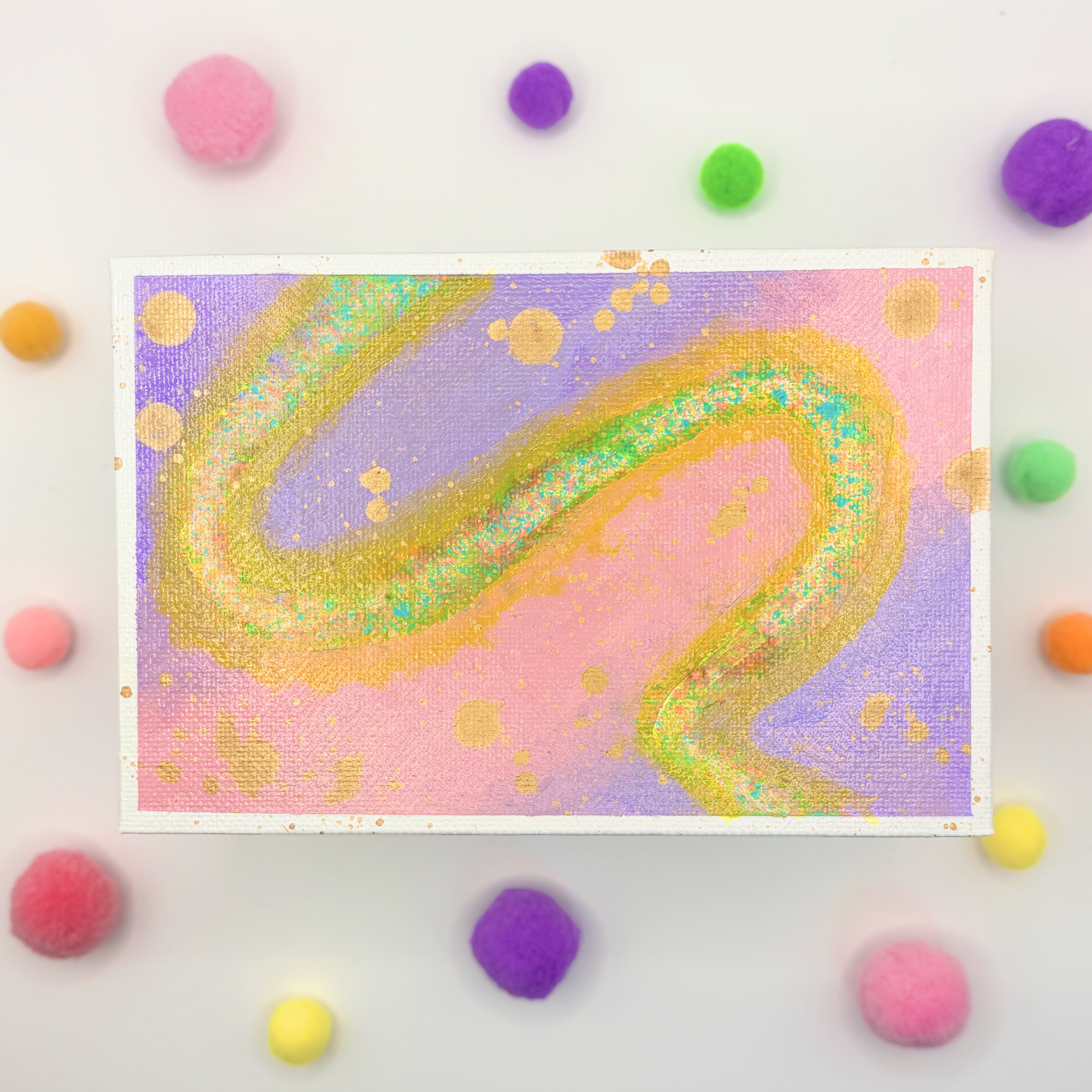 カラフルな抽象画 サイズ:15.2×10.2 ハガキサイズ】抽象画 キャンバスアート 原画 カラフル 色の力 運気