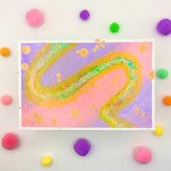 ♪絵画　カラフル　アート　ハンドメイド　オリジナル　ペン画　抽象画 ハガキサイズ】抽象画 キャンバスアート 原画 カラフル 色の力 運気