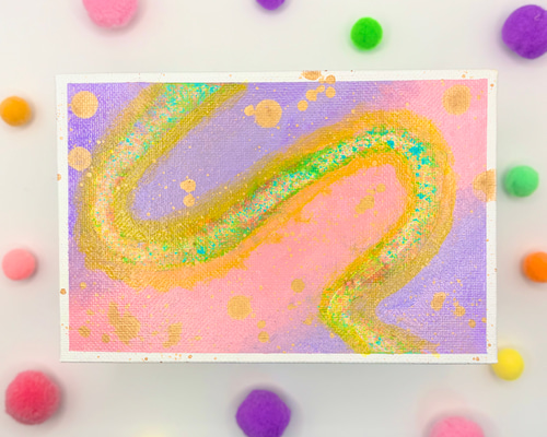 多色抽象アートキャンバス ハガキサイズ】抽象画 キャンバスアート カラフル アクリル絵の具