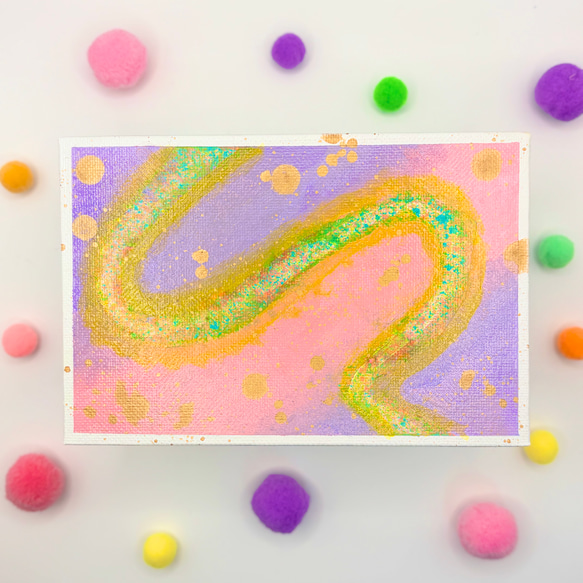 ハガキサイズ】抽象画 キャンバスアート 原画 カラフル 色の力 運気