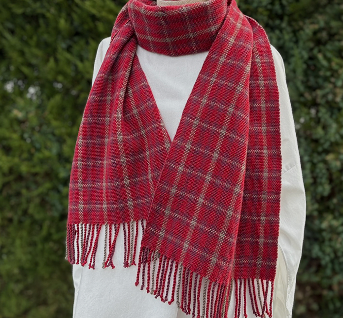ふんわり手織りマフラー エクストラファインメリノ 冬景マルーンチェック