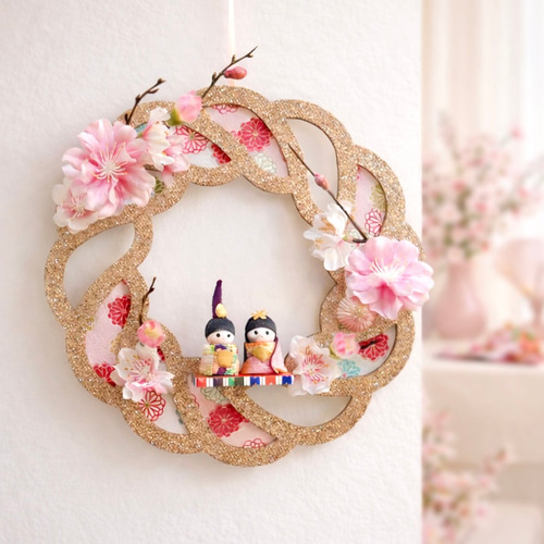 3日以内発送》桃の花のお雛様リース（直径20cm）毎年飾れるアーティ