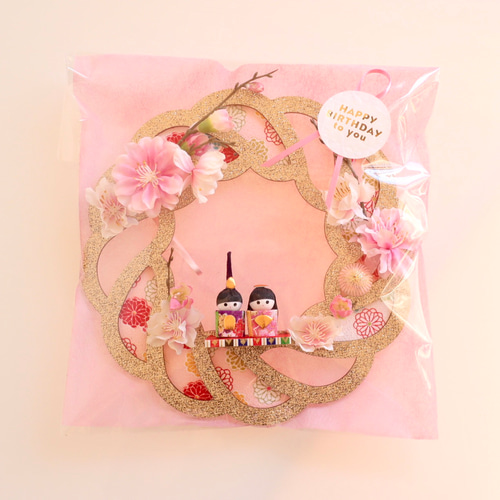 3日以内発送》桃の花のお雛様リース（直径20cm）毎年飾れるアーティ