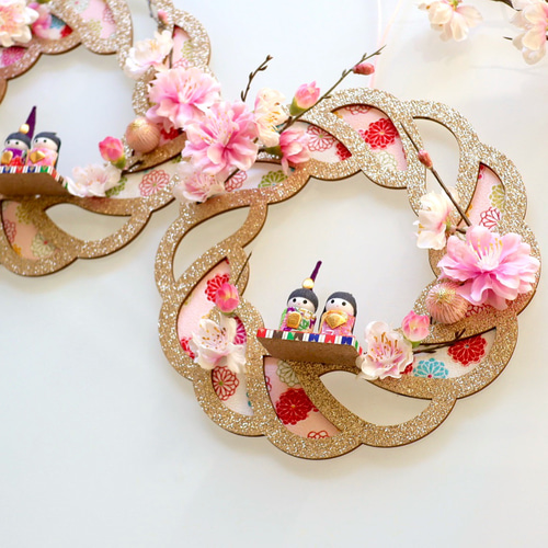 3日以内発送》桃の花のお雛様リース（直径20cm）毎年飾れるアーティ