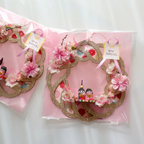 3日以内発送》桃の花のお雛様リース（直径20cm）毎年飾れるアーティ