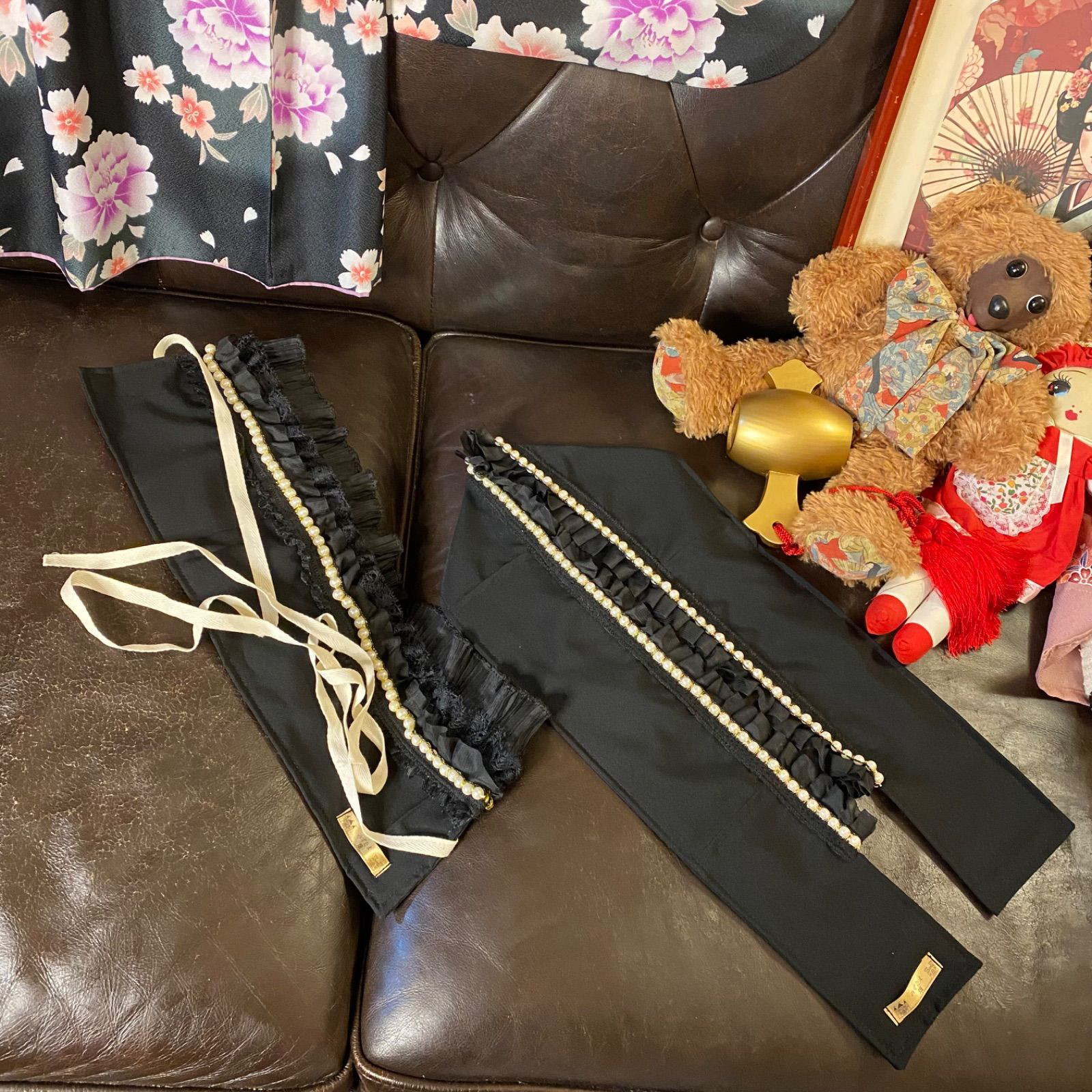 振袖 着物 ロングワンピース ドレス 2部式ローズ/バラ作り帯 リメイク 洗える 化繊 和洋折衷 FKW-43