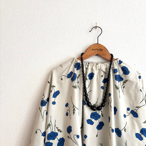 スタンドカラーのギャザーブラウス/起毛コットンポピー ブラウス umeyo