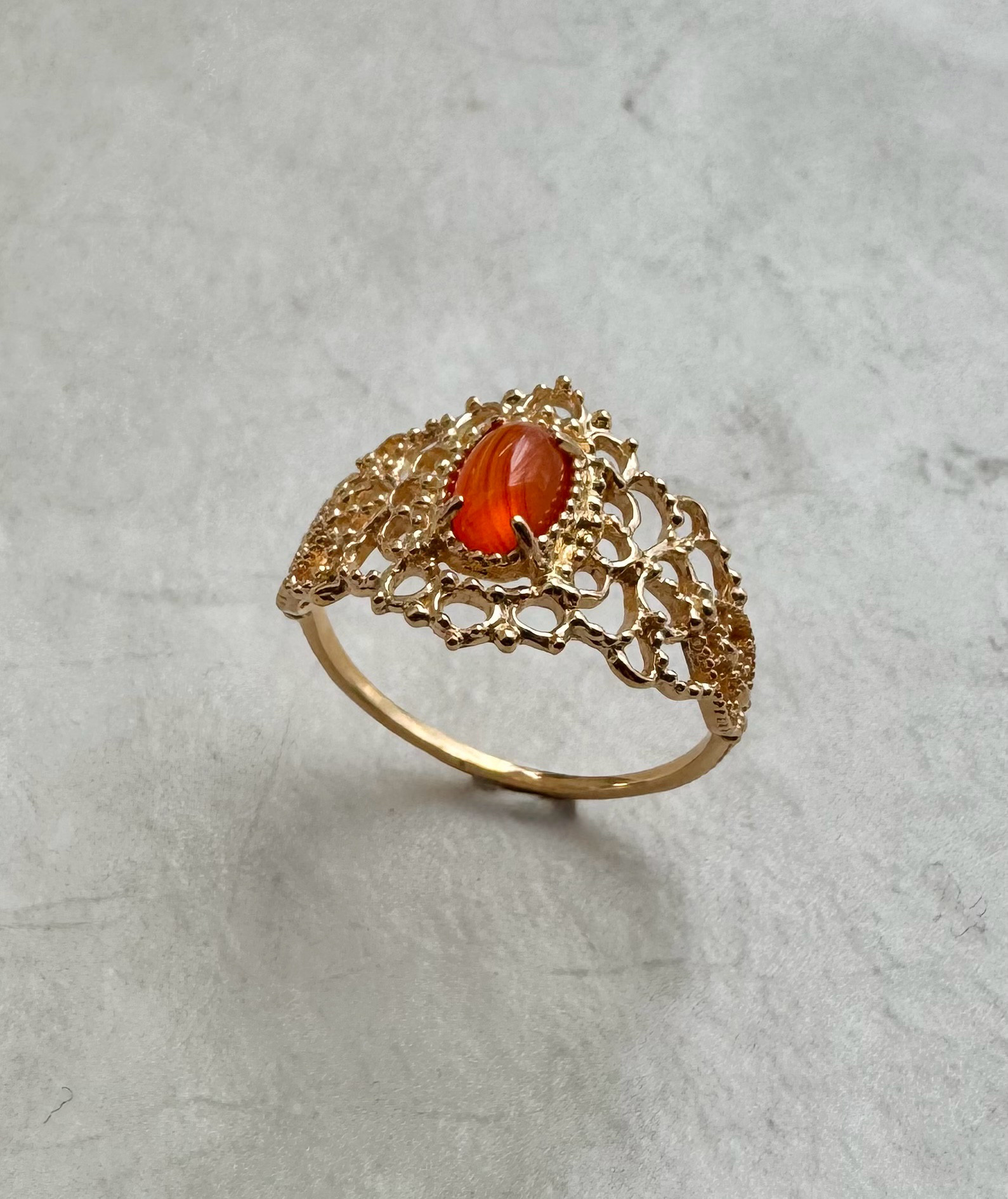 【カーネリアン】レース透かし オーバルストーンリング｜シルバー925 K18GP｜アンティーク調 指輪